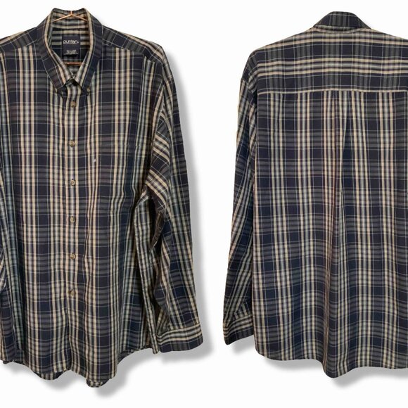 Vintage Puritan Collar Button Up Pocket Plaid Long Sleeve Men L Blue - Picture 1 of 4